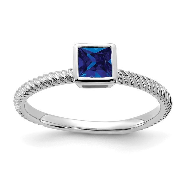 Diamond2Deal 14k Bague en Or Blanc avec Lunette Carrée en Saphir pour Femmes Taille - 7