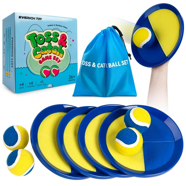 Juego de paletas EVERICH para lanzar y atrapar pelotas Toy Toss and Catch, 20 cm, 4 pelotas