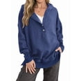 thumbnail image 2 of Sudadera con Capucha de Larga Extragrande para Mujer, Cuello en V, Botones y Abertura Lateral, Estilo Informal. Azul Oscuro XL, 2 of 9