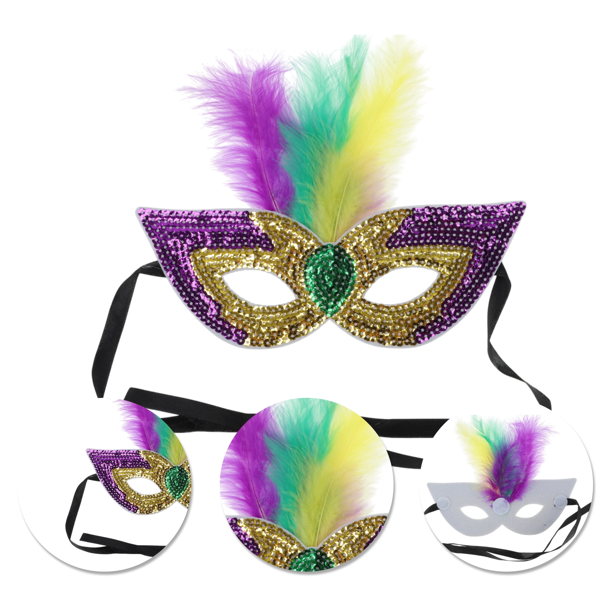 Unique Bargains 1 Pack Colorful Feather Sequins Half Face Party Mask Rose Gold