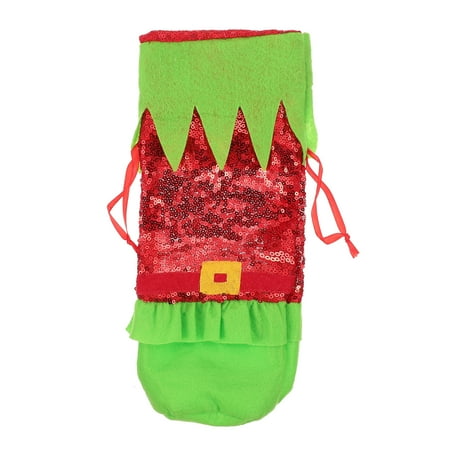 

NUOLUX 1PC Xmas Sequined Elf Wine Bottle Bag Lovely Christmas Elf Red Wine Cover