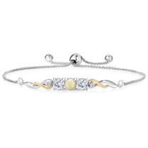 925 Sterling Silver and 10K Yellow Gold White Ethiopian Opal White Moissanite and White Lab Grown Diamond Tennis Bracelet for Women (1.32 Cttw, Gemstone Birthstone, Fully Adjustable up to 9 inch)