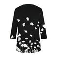 thumbnail image 5 of Shirts for Women Plus Size 3/4 Sleeve Floral Printing Round Neck Plus Size T-shirt Casual Blouse,Tops for Women Black XL, 5 of 6