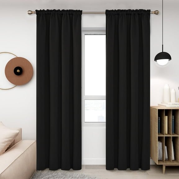 Deconovo Thermal Insulated Blackout Curtains 84 inches Length, 2 Pieces Black Rod Pocket Curtain Panels for Living Room, 52"W x 84"L