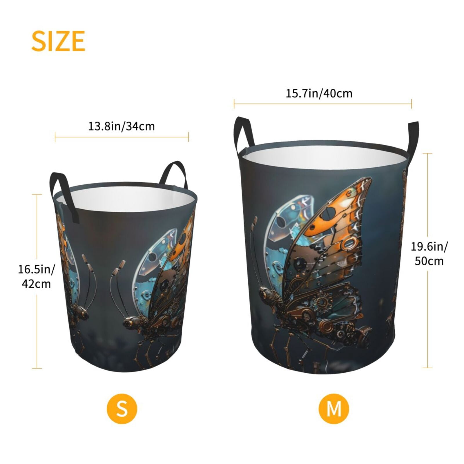 Large Laundry Basket with Handles - Steampunk Mechanical Butterfly Kids Baby Dirty Clothes Laundry Hamper for Bedroom Aesthetic