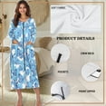 thumbnail image 6 of Yuyamidu Blue Butterfly Womens Robes with Zipper Casual Long Sleeve Bathrobe with Front Zipper Soft Round Neck Gowns for Ladies Sleepwear Housecoat Ladies Pajama Nightgown Size 2XL, 6 of 7