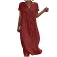 thumbnail image 2 of Spring Tops for Women Plus Size Dresses Women Fashion Women Loose Solid Color O Puff Sleeve Casual Short Sleeve Dress, 2 of 6
