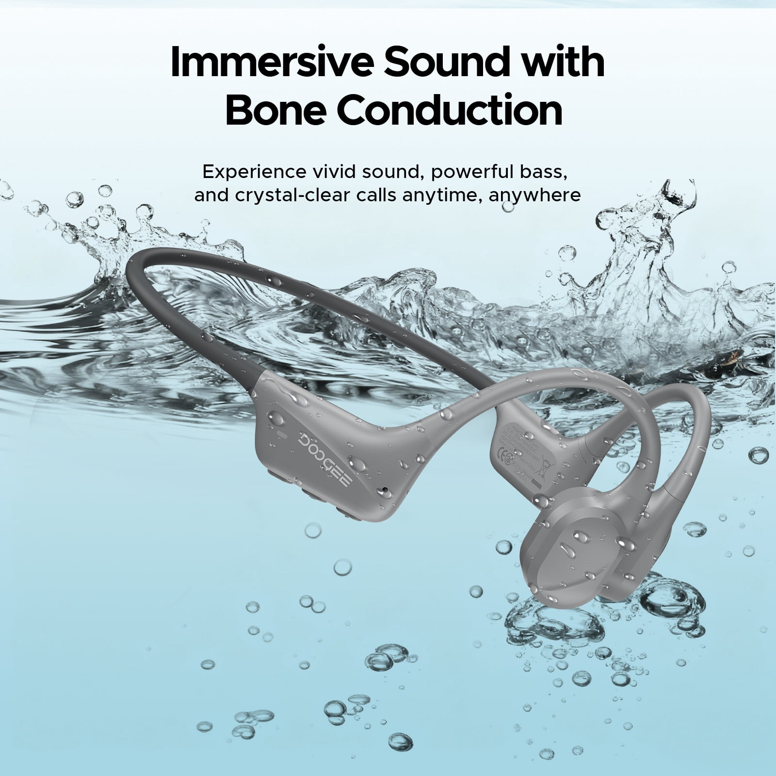 DOOGEE Bone Conduction Headphones, IP68 Waterproof Swimming Headphones Wireless Bluetooth 5.4, Skin Friendly Silicone, 32GB MP3 Mode, Sport Open Earphones for Underwater, Running, Cycling