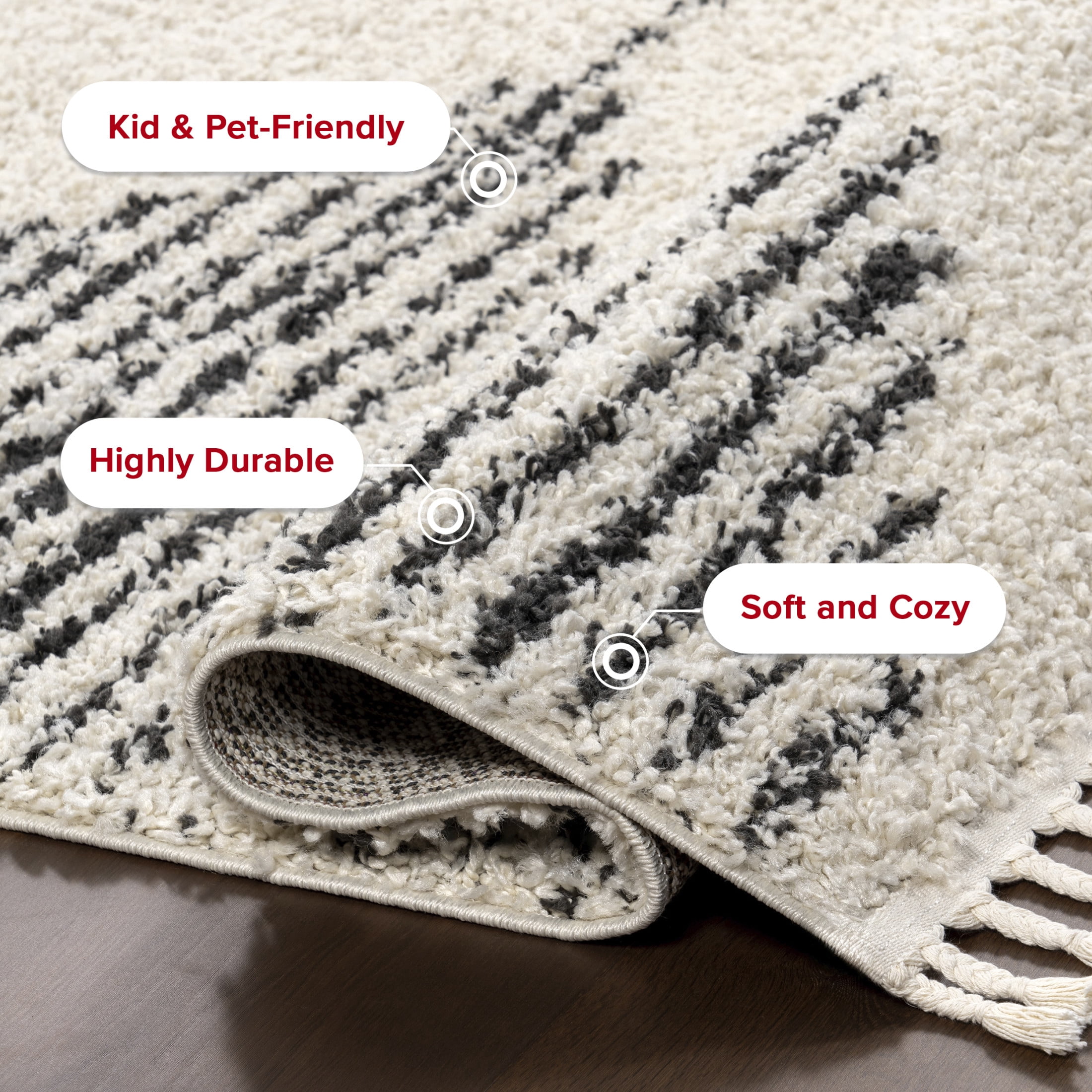nuLOOM Bria Moroccan Shag Tasseled Area Rug, 5' x 8', Oval, Bria Off-white