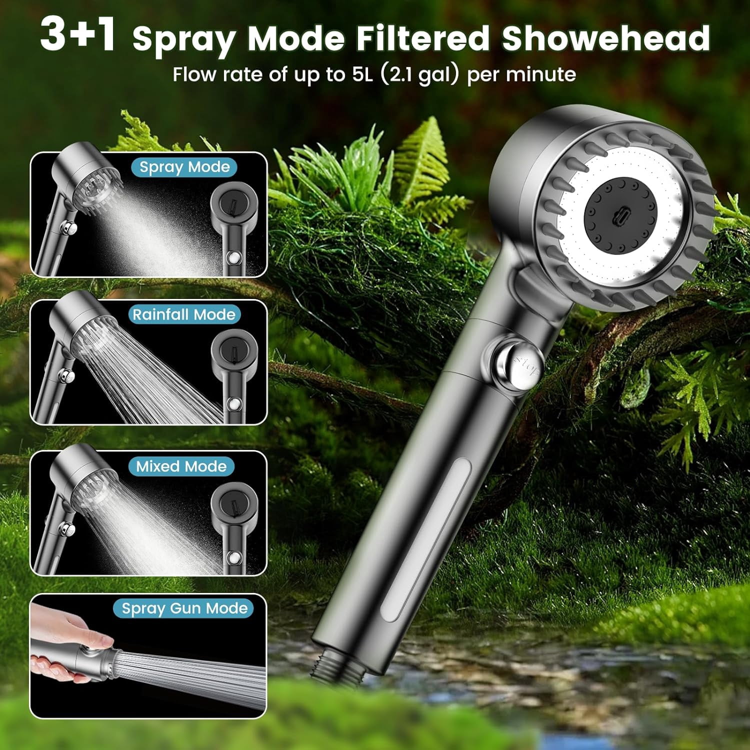 Beteliva Portable Camping Shower with Pump, 6000mAh Rechargeable Electric Shower Pump with 18 Stage Filtered Shower Head, Smart Digital Display, Outdoor Camp Shower for Camping, Hiking, RV Travel