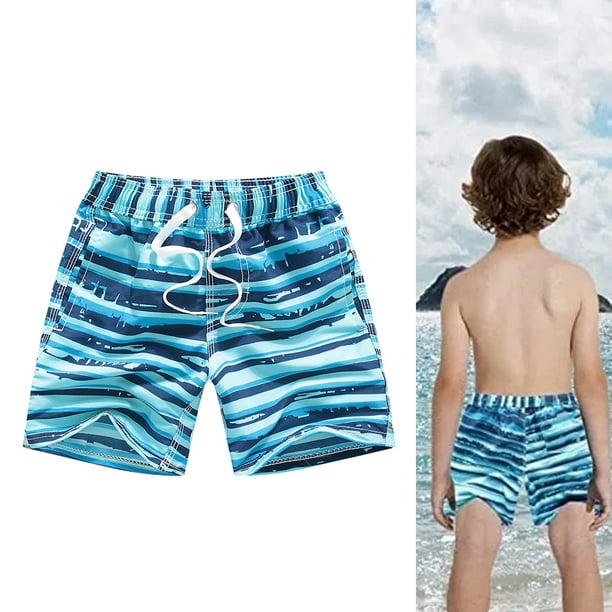 Kids Swim Short Pants Printed with 3 Pocket Drawstring Quick Dry Printed  Elastic Beach Swim Shorts Sky Blue 7‑8 Years Old