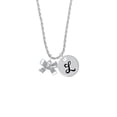 thumbnail image 2 of Delight Jewelry Silvertone 3-D Textured Bow Silvertone Script Initial Disc - L - Charm Necklace, 20"+3", 2 of 4