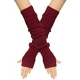 thumbnail image 1 of Guantes de lana de otoño e invierno para mujer, cálidos, de color sólido, acrílico, con brazo alargado, manga larga para usar con los dedos, a la moda, 1 of 6