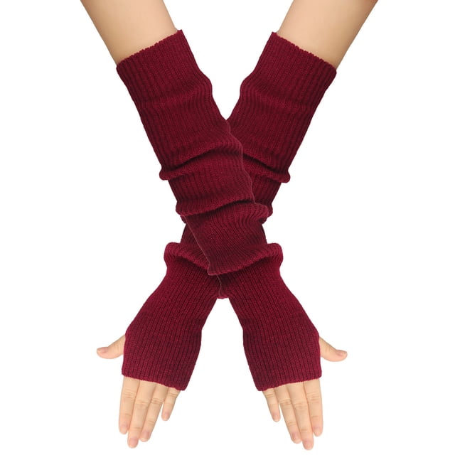 Guantes de lana de otoño e invierno para mujer, cálidos, de color sólido, acrílico, con brazo alargado, manga larga para usar con los dedos, a la moda