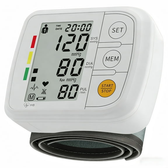 Wrist Blood Pressure Monitor, Automatic BP Machine with Adjustable Cuff, Large LCD Display, Irregular Heart Rate Detection, Memory Function, Portable Carrying Case for Home & Travel