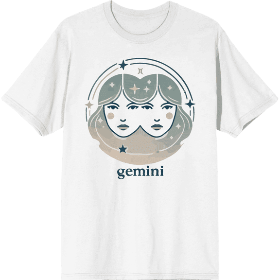 Gemini Zodiac Sign Adult White Crew Neck Short Sleeve Tee-Medium