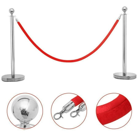 - Zimtown 2 Silver Stanchion with Red Velvet Rope Post Crowd Control Queue Pole Barrier