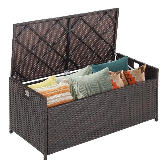 Pemberly Row Coffre de Terrasse en Osier de 34 Gallons avec Coussin, Brun Cassé