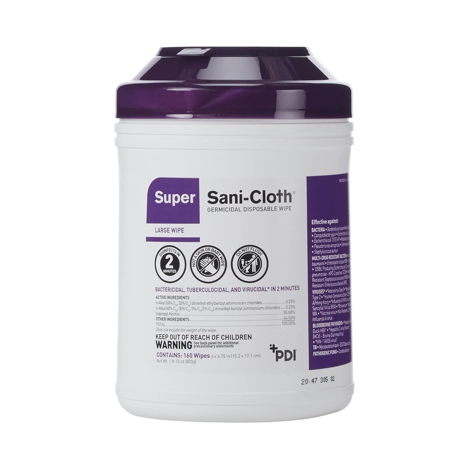 PDI Super Sani-Cloth Germicidal Disposable Cleaning Wipes - Quick Kill Time Cleaning & Fast Disinfection, EPA Registered, Versatile Surfaces, Hospital-Grade with Sustainability Focus - Pack of 2
