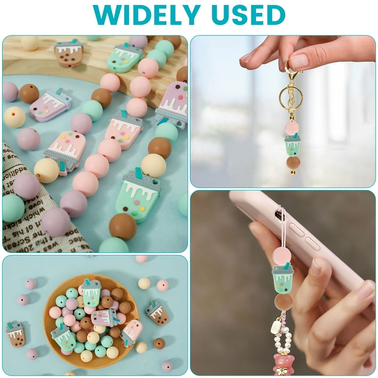Pcapzz 58Pcs Silicone Beads Bubble Tea Silicone Loose Bead 15mm