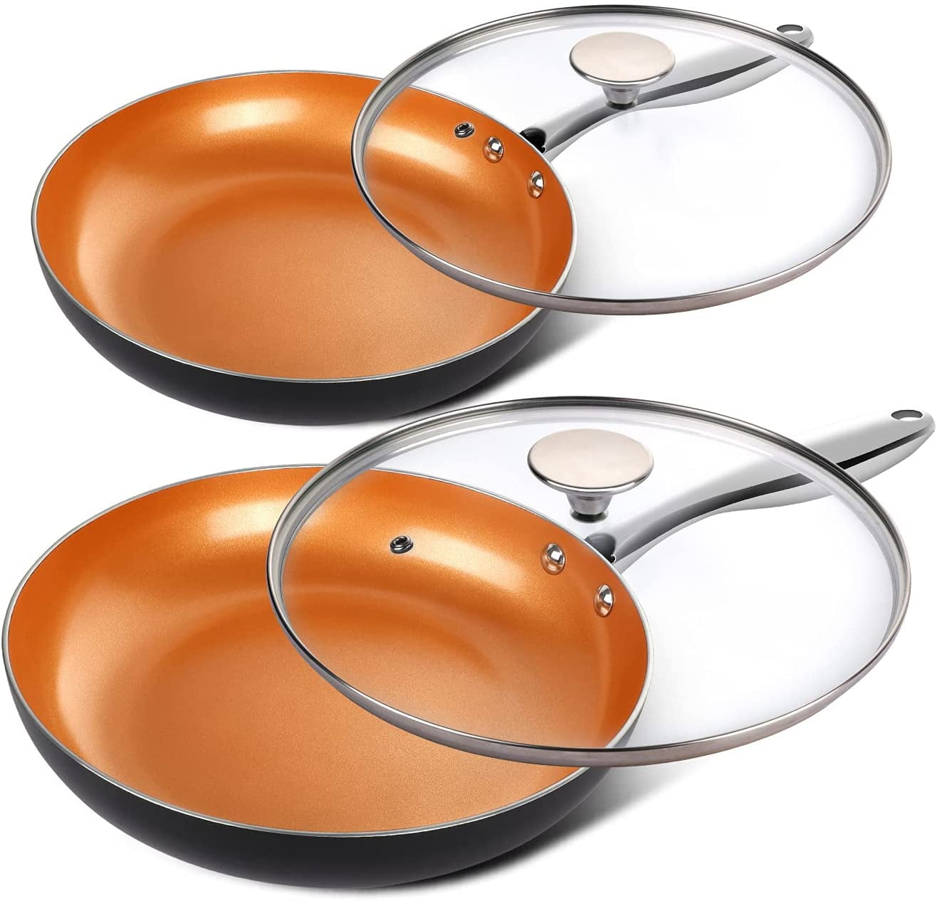 Frying Pan Set, 9.5" & 11" Copper Frying Pan Set with Lid, Nonstick Frying Pan With Titanium