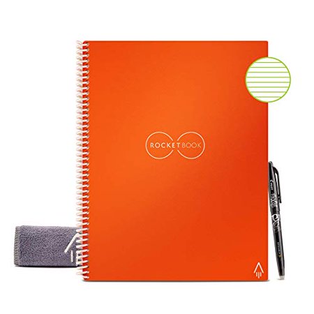 Rocketbook Smart Reusable Notebook - Lined Eco-Friendly Notebook with 1 Pilot Frixion Pen & 1 Microfiber Cloth Included - Beacon Orange Cover, Letter Size (8.5" x 11")