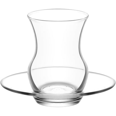 LAV Ayda Turkish Teacup Set of 6 | Tea Glasses and Saucers | Elegant Design for Serving Turkish Tea | Ideal for Home, Cultural Gatherings, and Turkish Tea Parties | Recyclable Glass | 4.5 oz