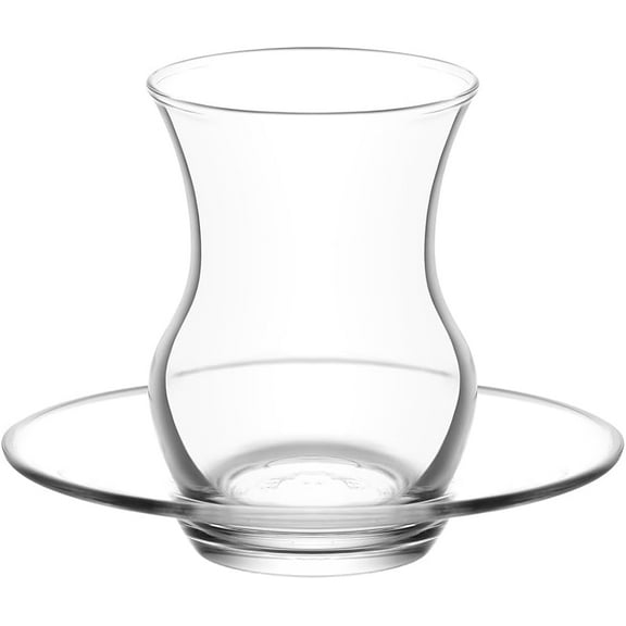 LAV Ayda Turkish Teacup Set of 6 | Tea Glasses and Saucers | Elegant Design for Serving Turkish Tea | Ideal for Home, Cultural Gatherings, and Turkish Tea Parties | Recyclable Glass | 4.5 oz
