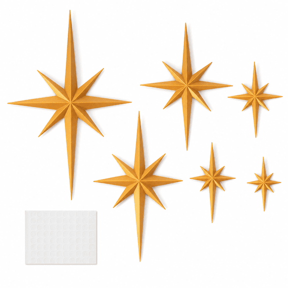 Kabuer Plastic Mid-Century Starburst Wall Accent Decor, Gold, 6 Pack