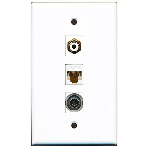 RiteAV - 1 Port RCA White and 1 Port 3.5mm and 1 Port Cat6 Ethernet White Wall Plate