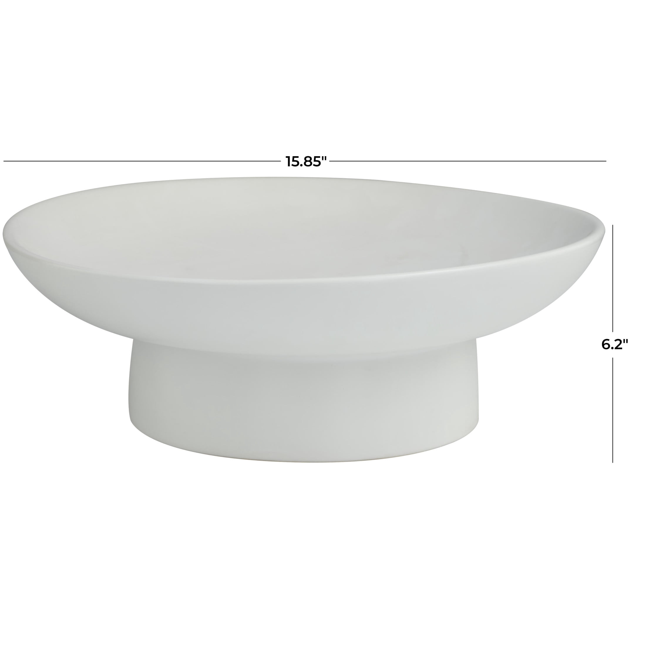 DecMode 16" Round Wide White Ceramic Decorative Bowl with Elevated Base