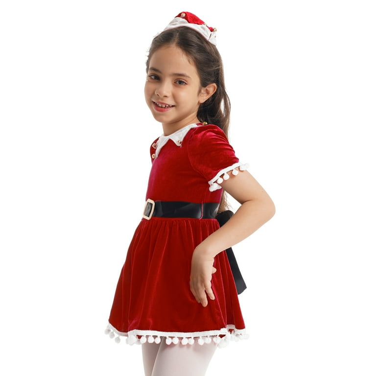 Aislor Kids Girls Ruffled Christmas Elf Costume Sleeves Patchwork