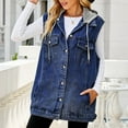 thumbnail image 2 of ShomPort Women's Sleeveless Hooded Denim Jacket Casual Button Jean Vest with Detachable Hoodie, 2 of 6