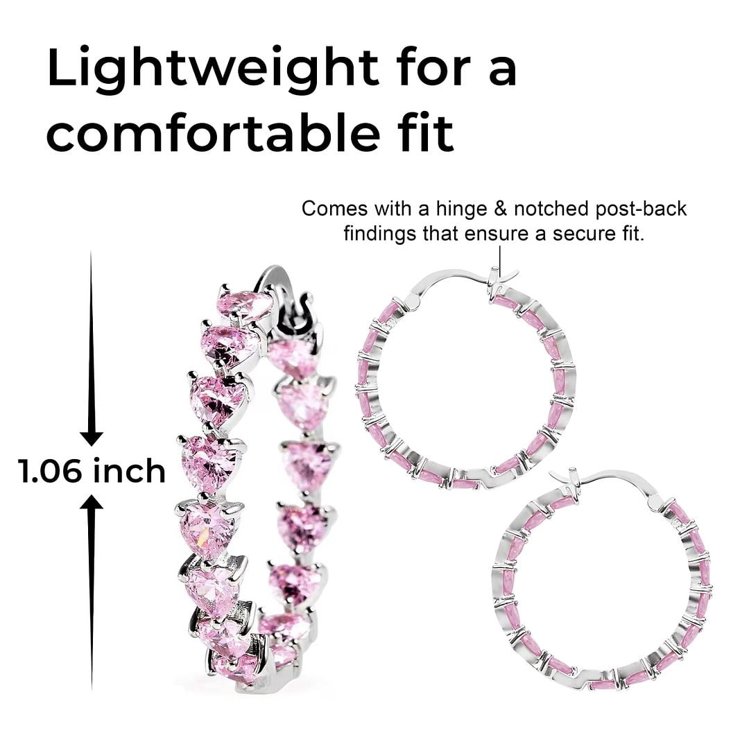 Shop LC Heart Shape Cubic Zirconia Inside Out Hoop Earrings - Pink