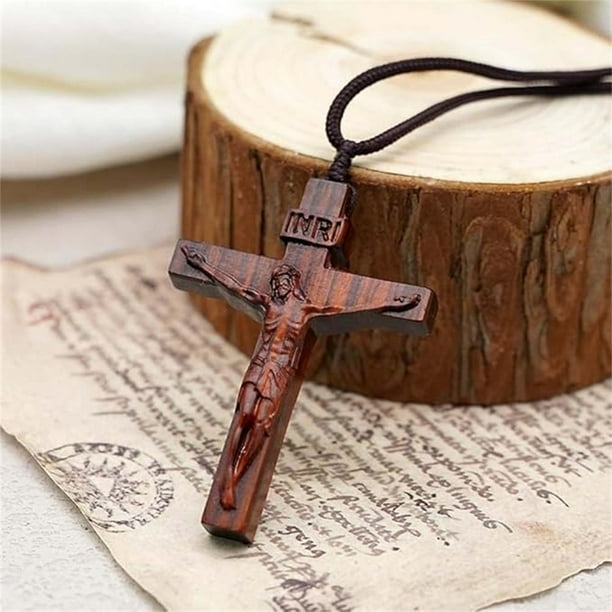 Jesus Cross Wooden Necklace, Cross Pendant Necklace, Wood Cross 