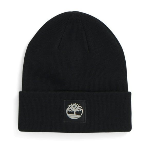 Timberland Men's Unisex Tonal Logo Patch Cuffed Beanie Winter Hat-Black / OS