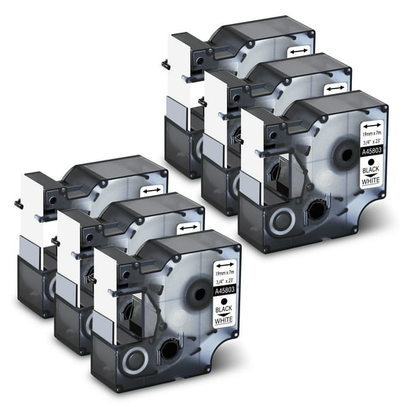 GREENCYCLE 6PK Compatible for DYMO D1 Label Tape 45803 S0720830 19mm 7m Black on White for LabelManager LabelPoint LabelWriter 3M Label Maker