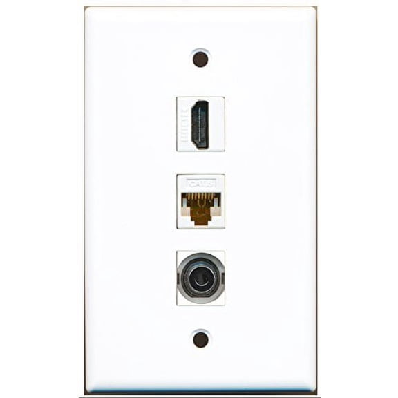 RiteAV - 1 Port HDMI and 1 Port 3.5mm and 1 Port Cat6 Ethernet White Wall Plate