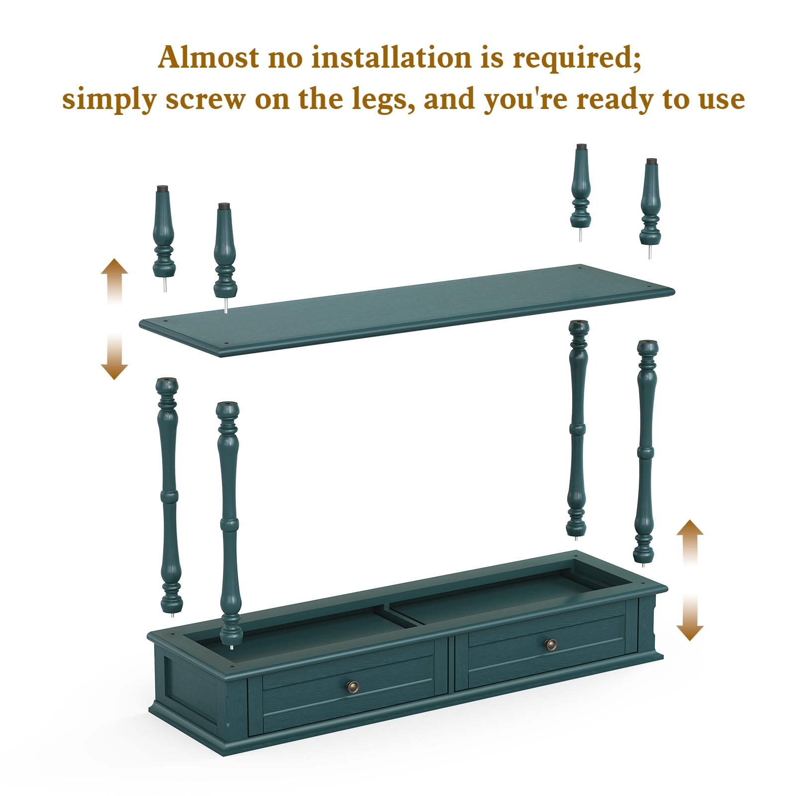 HLR 40" Modern Console Table, Assembled Entryway Table with 2 Drawers for Living Room, Green
