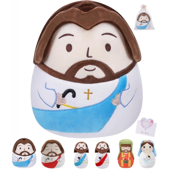 Jesus Plush Pillow - Christian Religious Gift Stuffed Toy with Cross Embroidery, Inspirational Jesus Doll for Christmas, Baptism, Easter & Faith-Based Comfort
