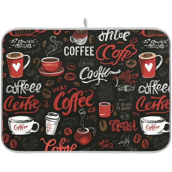 Coffee Theme Beans Dish Drying Mat for Kitchen Counter 16 x 18 Inch Absorbent Microfiber Dry Dishes Mats Drainer Mat Dish Drying Pad for Countertops