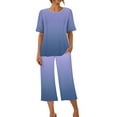 thumbnail image 4 of Offre à Durée Limitée Iumwxz Tenues de Pyjama Décontractées et Fluides Tenues d'Été Mignonnes pour Femmes Imprimé Dégradé Col Rond Manches Courtes Taille Élastique Pantalon Court Tenues pour Femmes Cadeaux de Vacances, 4 of 9