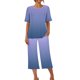 thumbnail image 4 of Conjunto de Pijama de Mujer Estampado Cuello Redondo Camiseta de Manga Corta Y Pantalones, Ropa de Salón con Bolsillos, 4 of 9