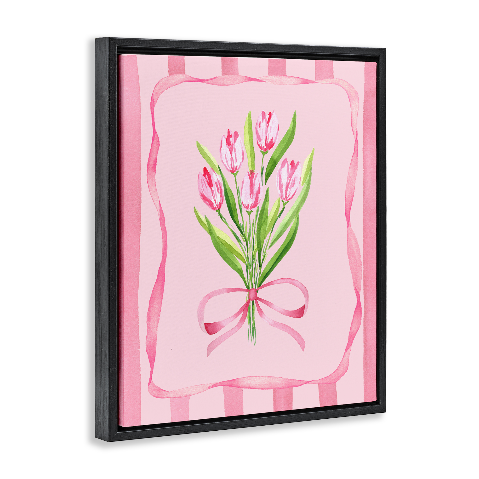 Pretty And Sweet Tulips Black Framed Floater Canvas Wall Art, design by Nina Jacobs