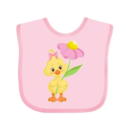 

Inktastic Cute Easter Chick with Pink Flower Gift Baby Boy or Baby Girl Bib