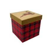 Holiday Time Christmas Gift Square Kraft Box 4 inches, Deer and Check