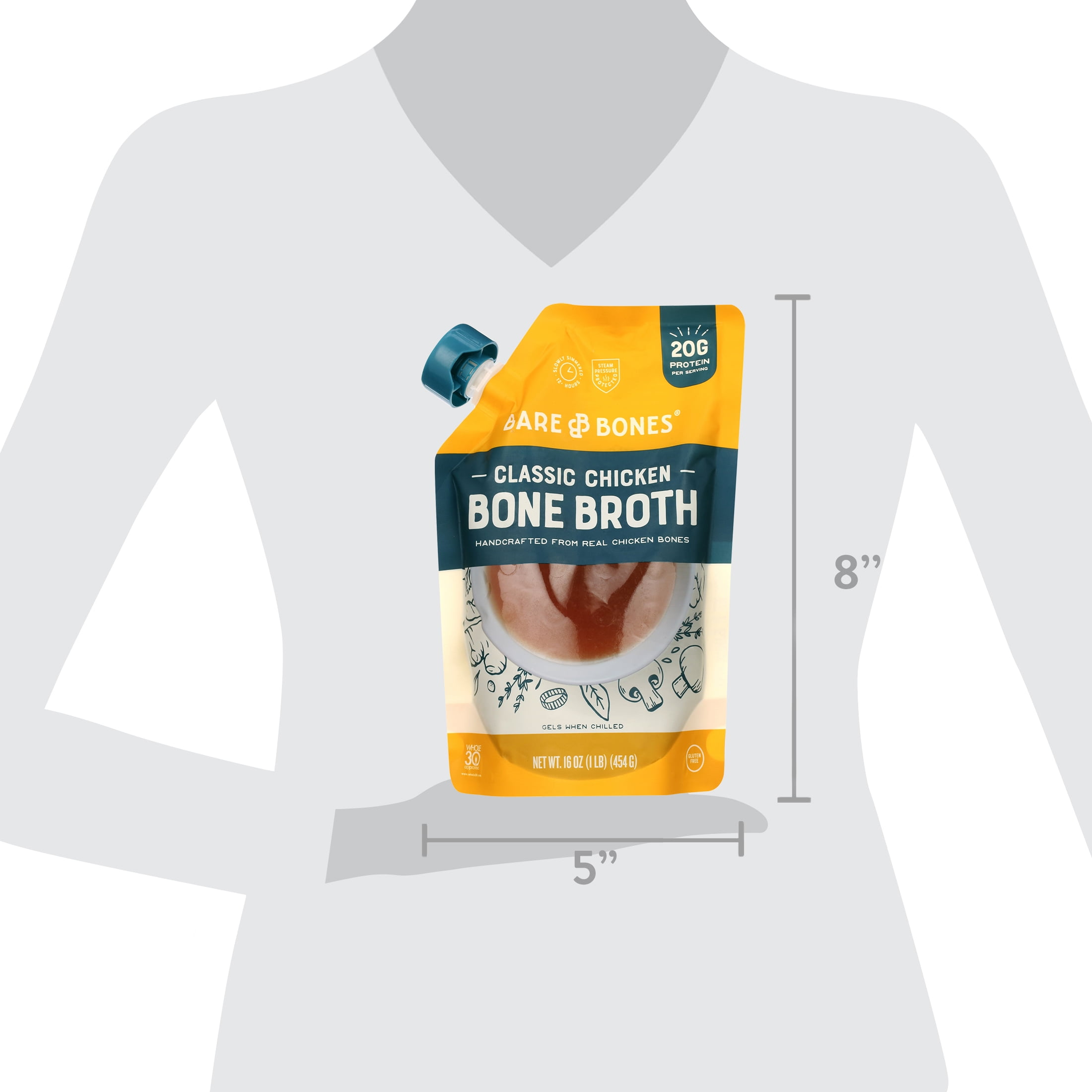 Bare Bones New Liquid Chicken Bone Broth, Protein & Collagen Rich, Gluten-Free, 16 oz
