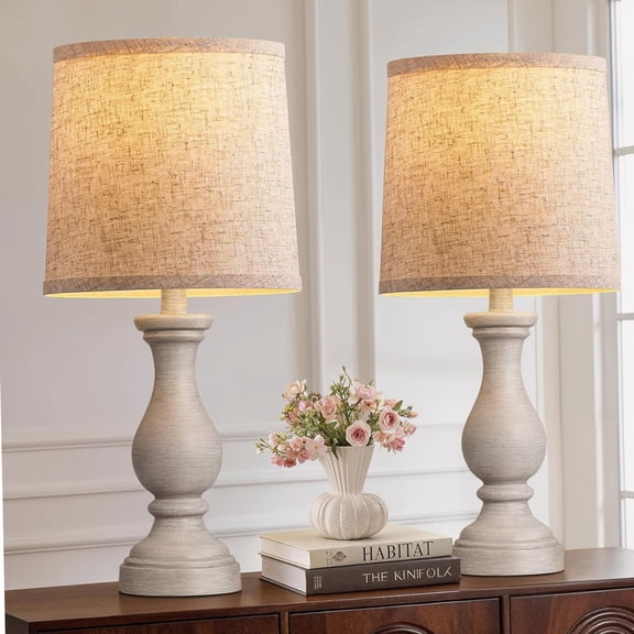 22" Farmhouse Table Lamps with Set of 2, Rustic Bedside Lamps for 19, Beige
