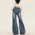 thumbnail image 2 of Women's Low Rise Wide Leg Flare Jeans Retro Loose Straight Baggy Floor-Length Denim Pants, 2 of 10