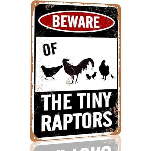 8*12inchs Beware of Chicken Sign Chicken Signs for Coop Funny Outdoor Chicken Coop Signs Beware of The Tiny Raptors Sign Chicken Coop Accessories Funny Warning Sign for Chickens Chicken Coop Decor